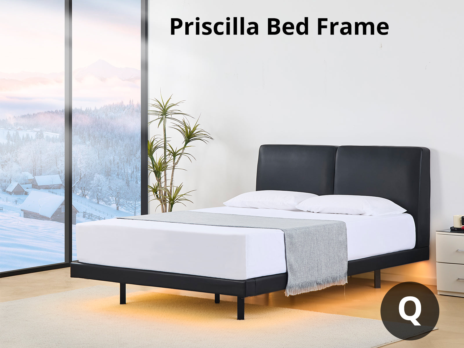 Priscilla PU Bed Frame Black - Queen