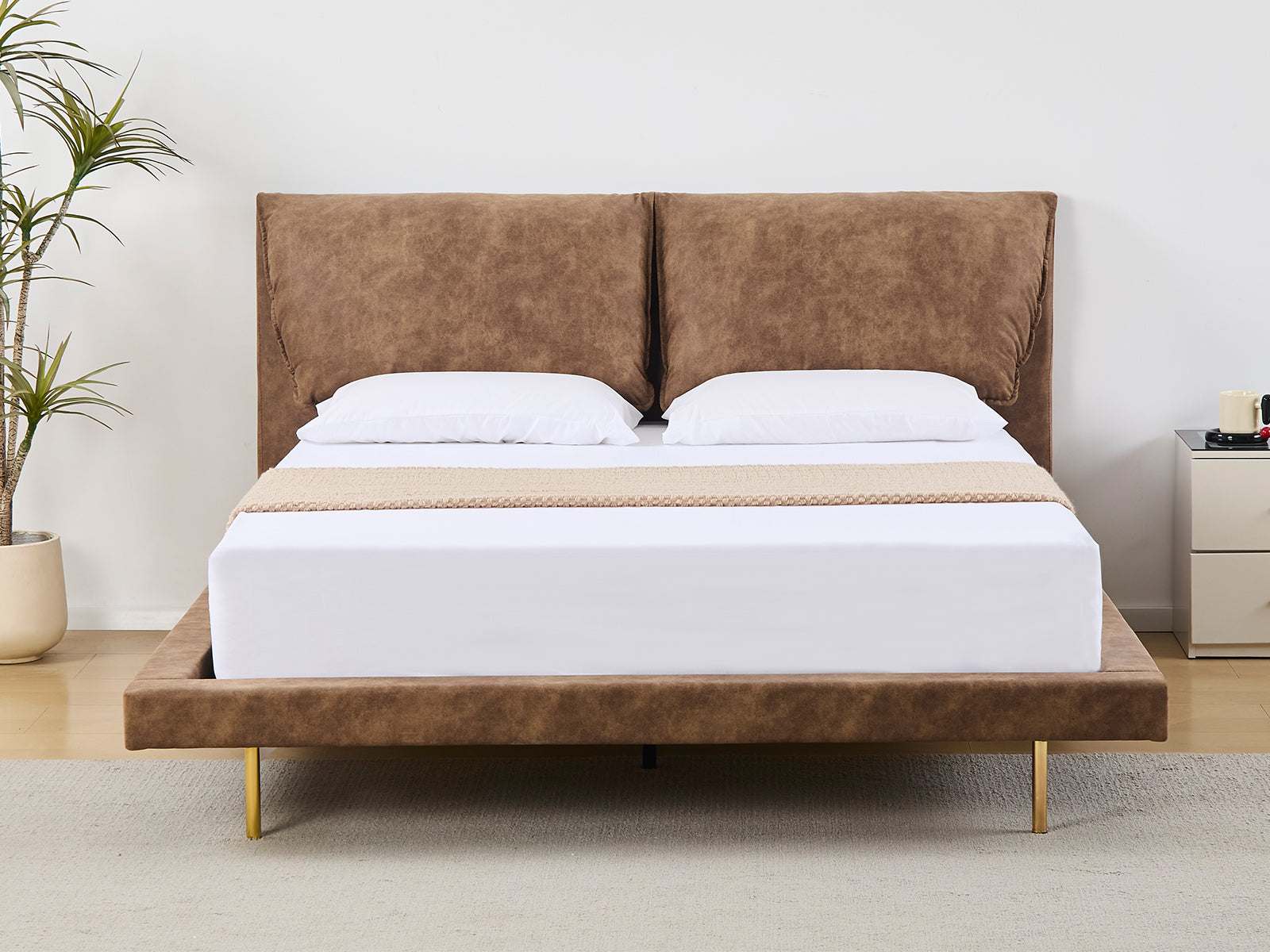 Rowina PU Bed Frame Khaki - Queen