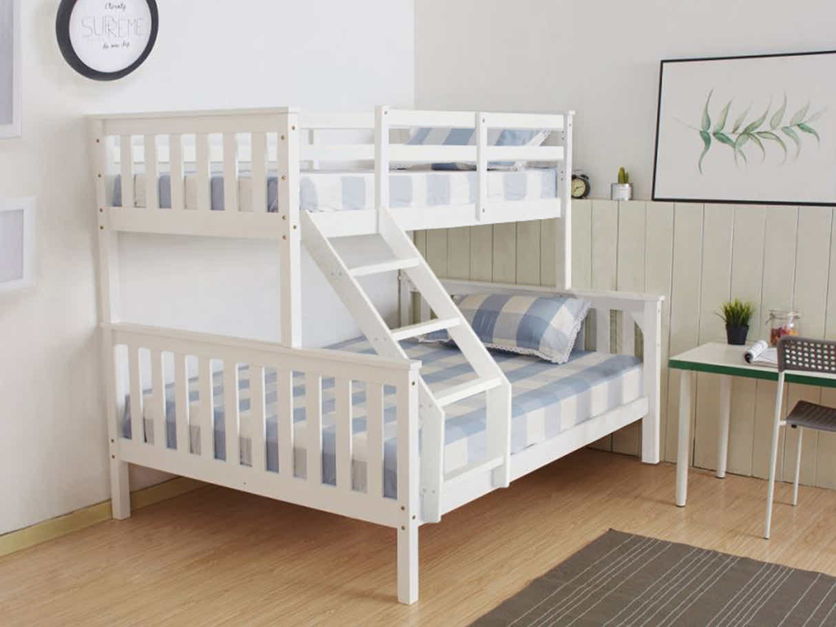 New Chico Triple Bunk Bed - White + Bon10 Single & Bon 21 Double Mattresses
