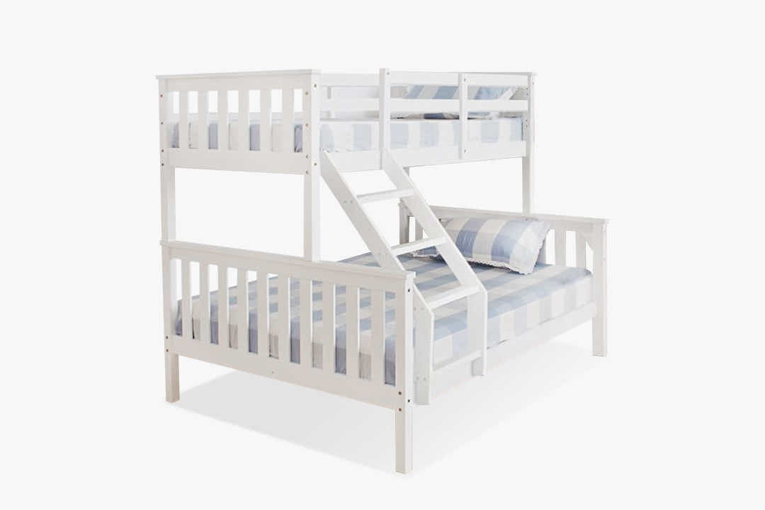 New Chico Triple Bunk Bed - White + Bon10 Single & Bon 21 Double Mattresses