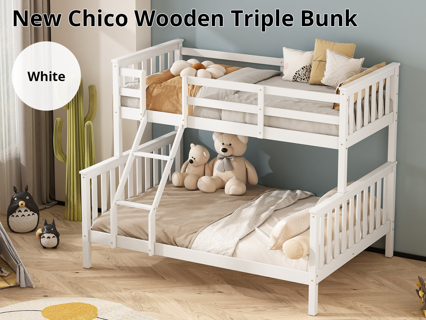 New Chico Wooden Triple Bunk White