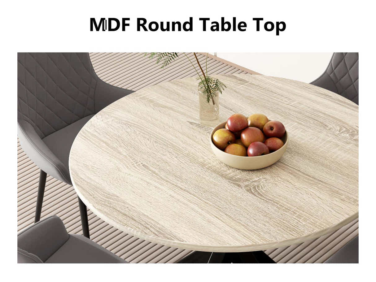 Elsie Round Dining Table - 110 cm & Walnut Bonded Leather Dining Chair - Set of 4