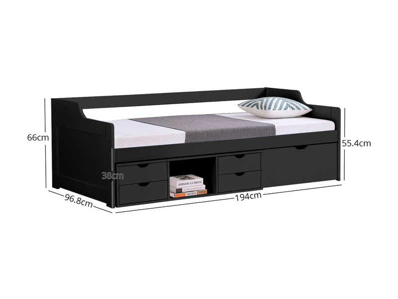 Herb Daybed with Drawers Black