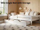 Milo Single Bed with Storage - White