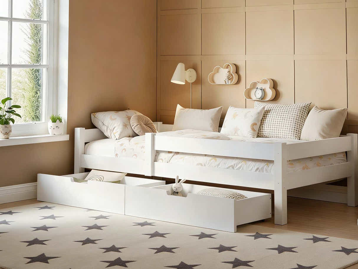 Milo Single Bed with Storage - White