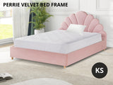 Perrie Velvet Bed Frame King Single Pink
