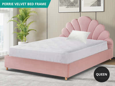 Perrie Velvet Bed Frame Pink - Queen