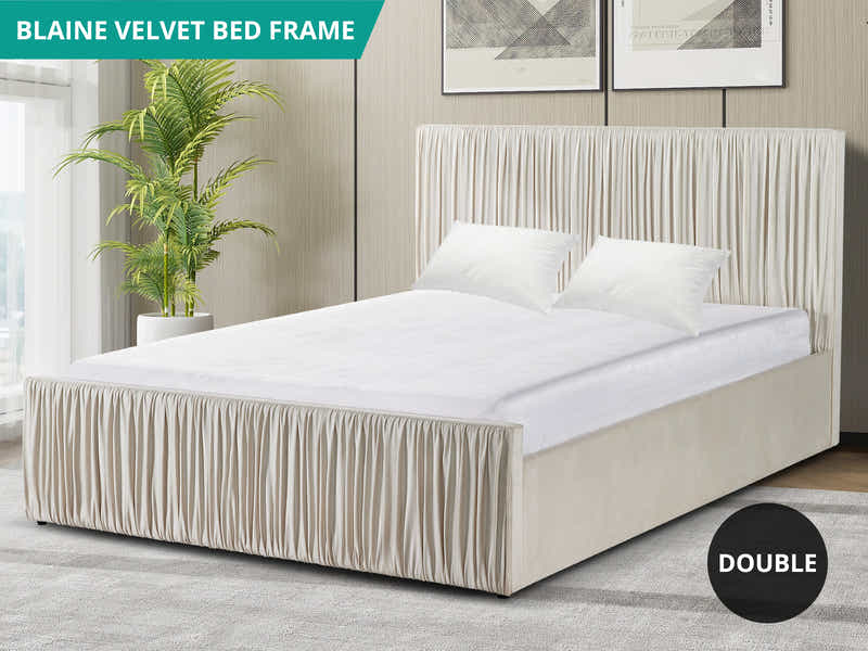 Blaine Velvet Bed Frame Beige - Double