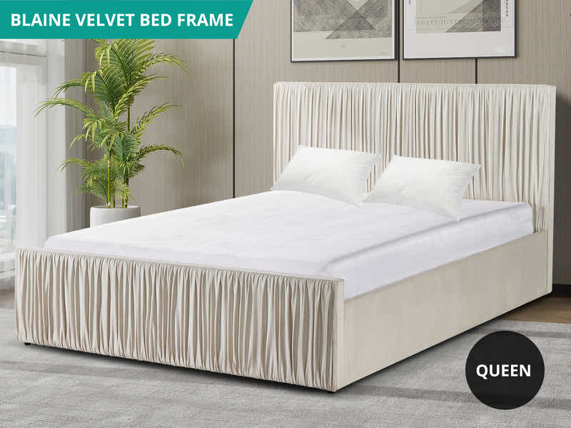 Blaine Velvet Bed Frame Beige - Queen