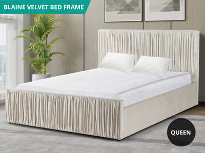 Blaine Velvet Bed Frame Beige - Queen