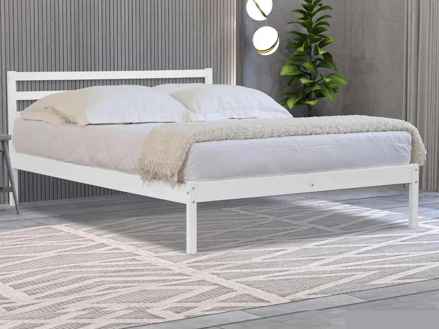 Atlas Queen Bed Frame -Wooden White