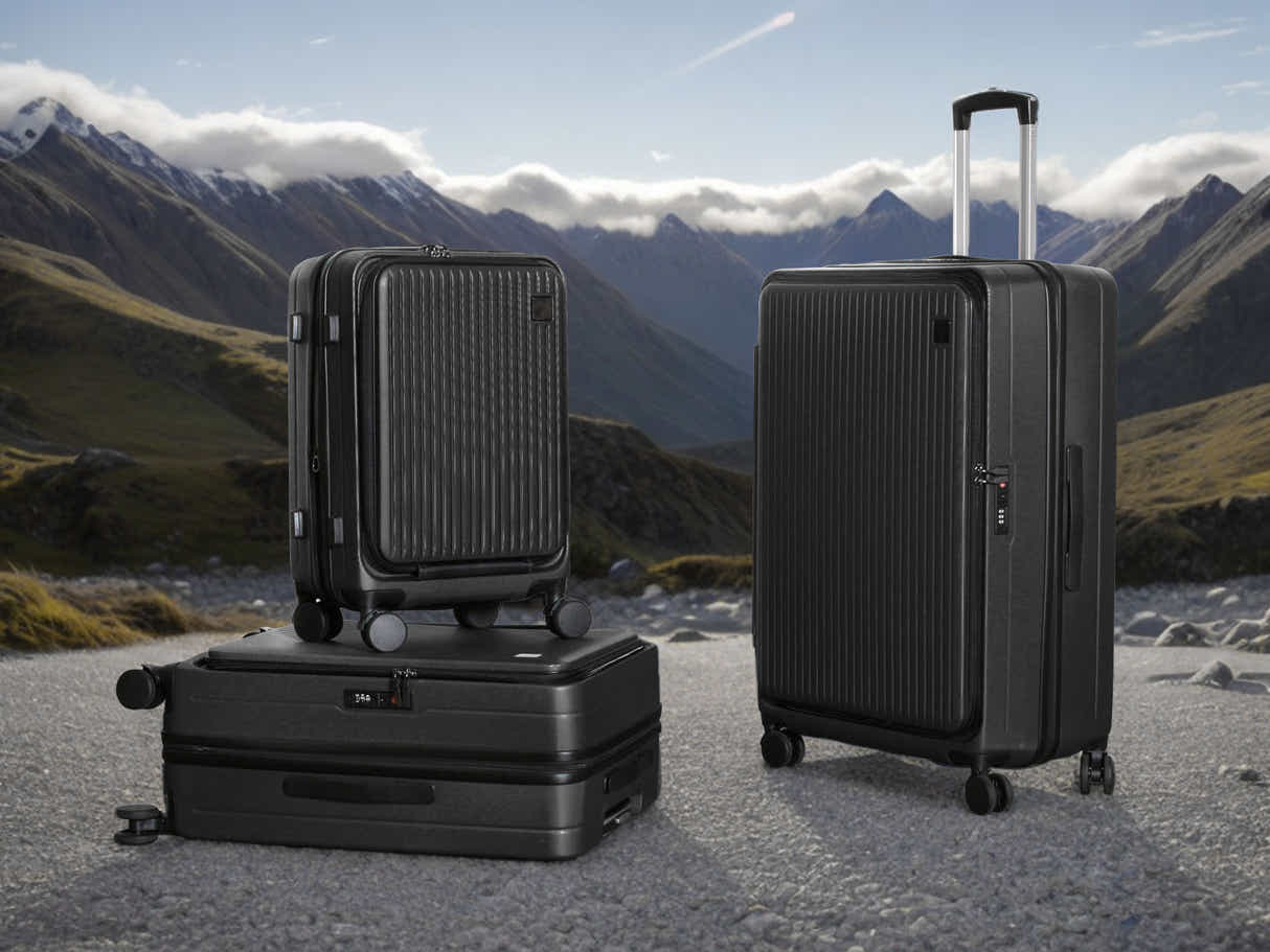 3-Piece Front Open Luggage Set – Black