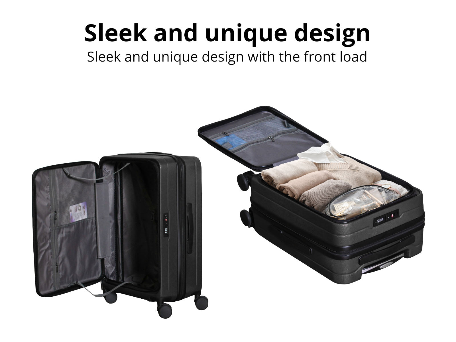 Luggage Set 3pcs front open black