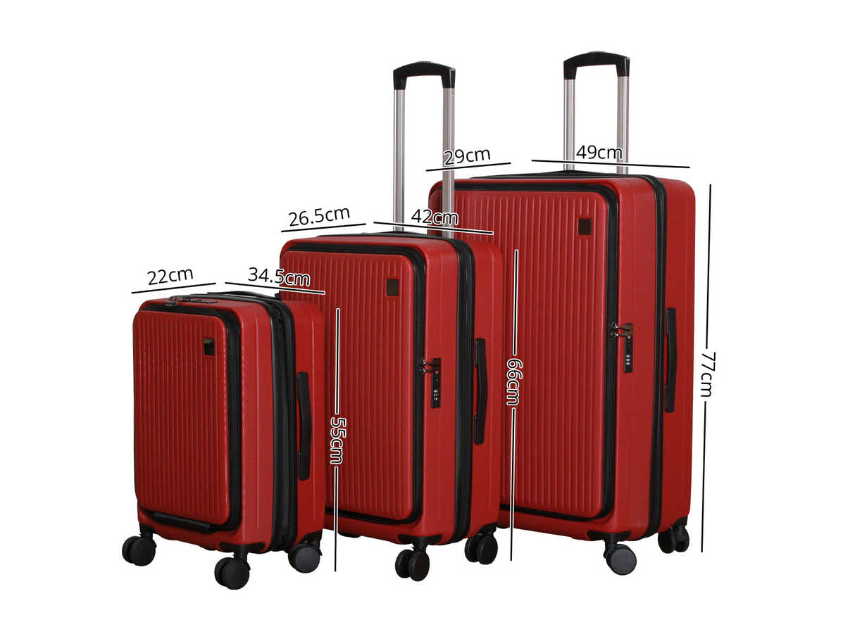 3-Piece Front Open Luggage Set – Wine Red