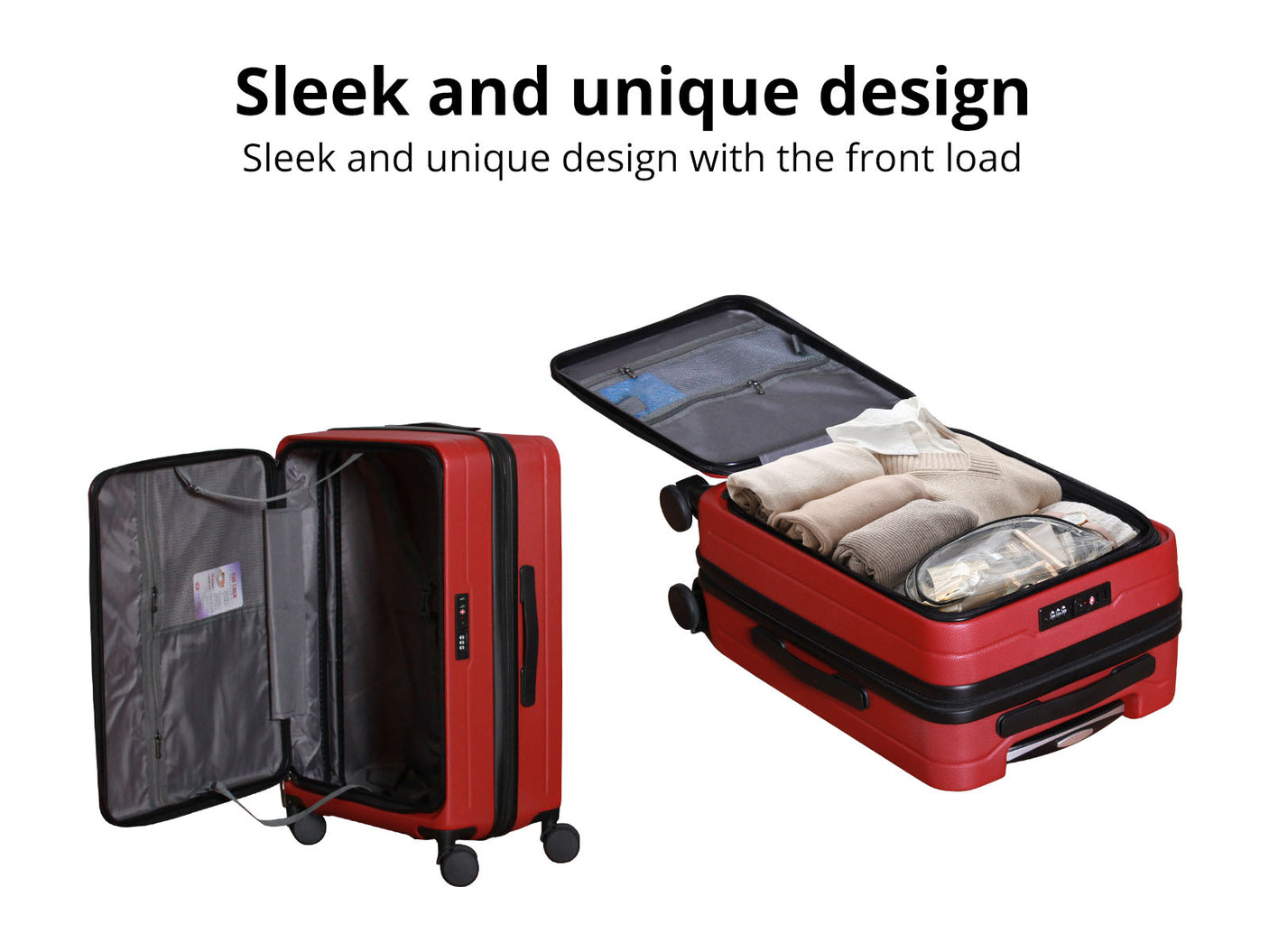 Luggage Set 3pcs front open wine red
