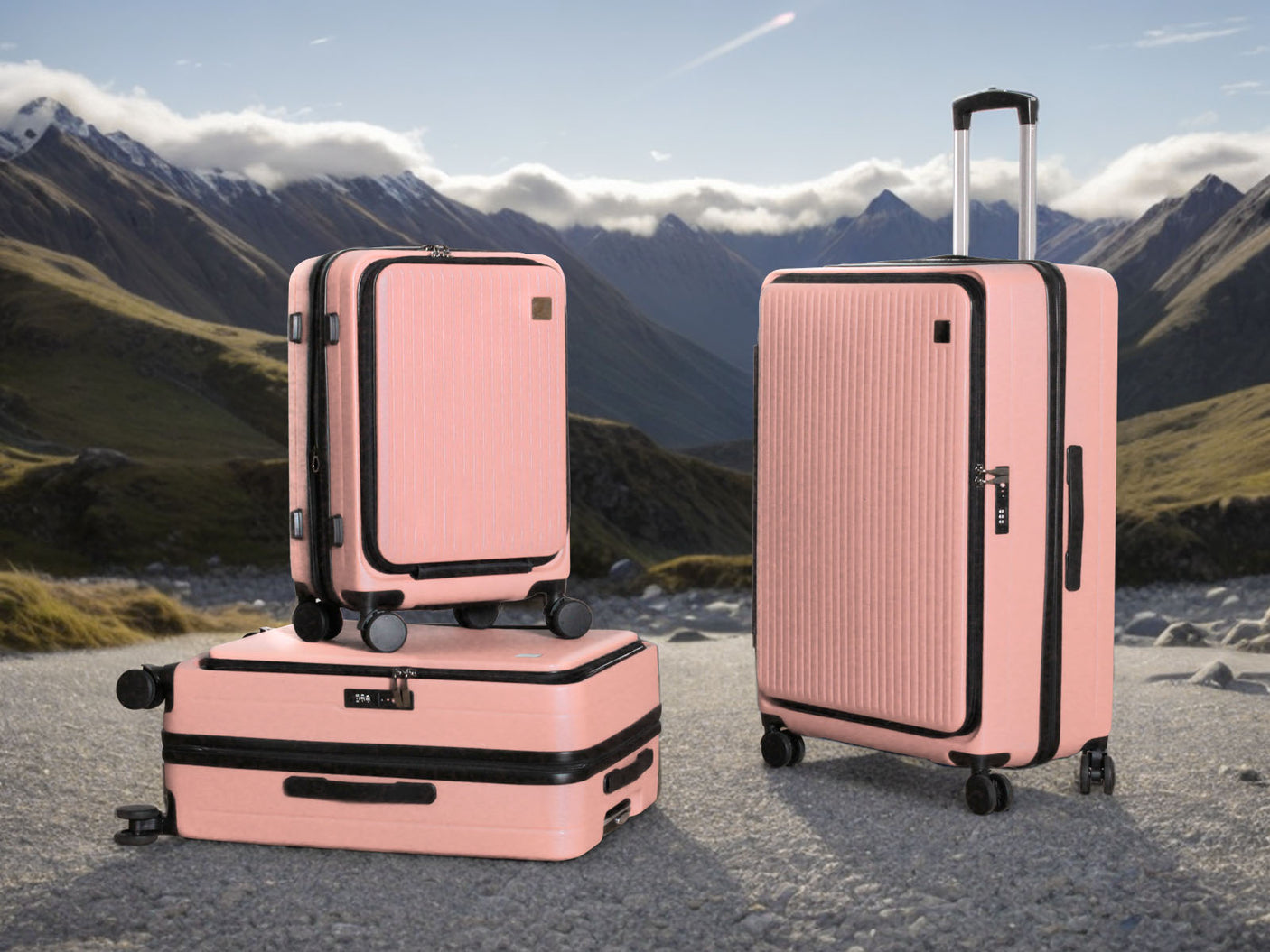 Luggage Set 3pcs front open rose gold