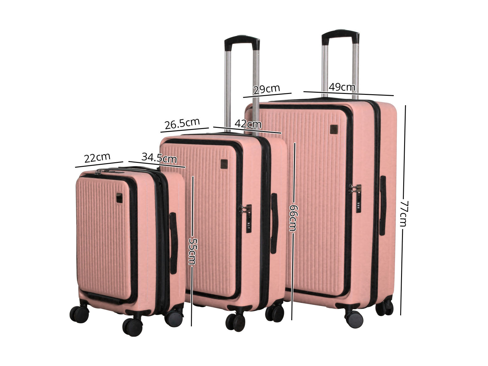 Luggage Set 3pcs front open rose gold