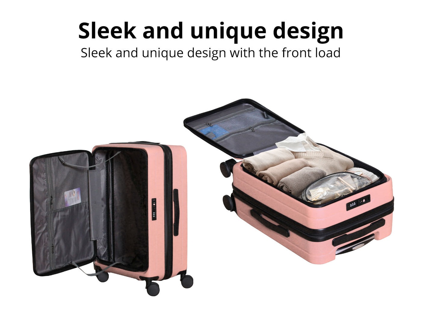 Luggage Set 3pcs front open rose gold