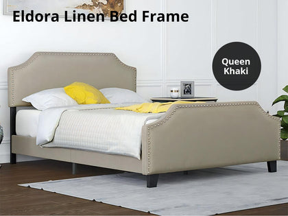 DS Eldora Linen Bed Frame Queen Khaki