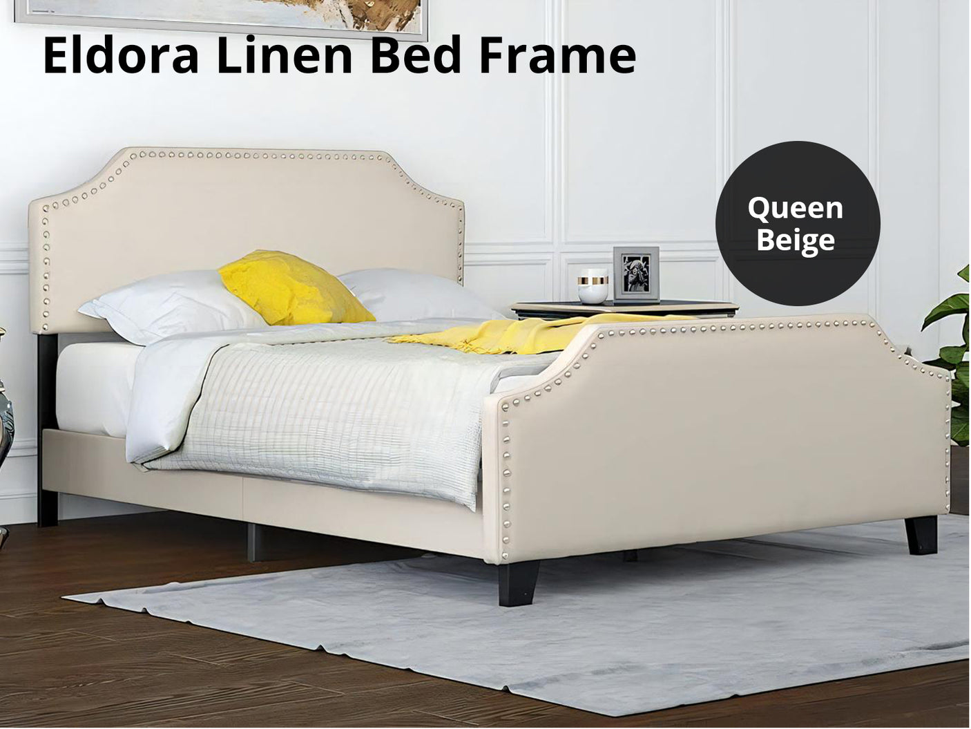 Eldora Linen Queen Bed Frame - Beige