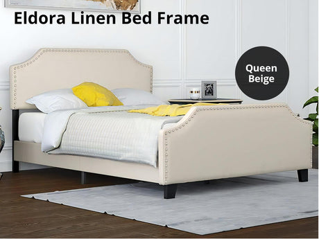 Eldora Linen Queen Bed Frame - Beige