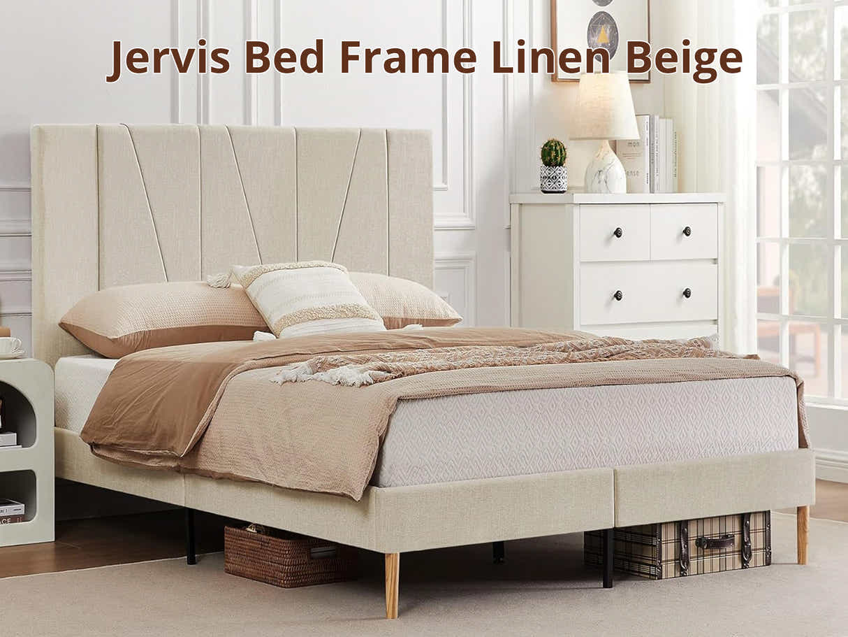 Jervis Linen Bed Frame Beige - Queen