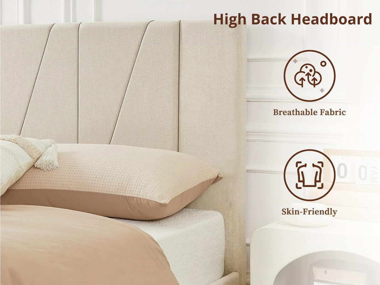Jervis Linen Bed Frame Beige - Queen