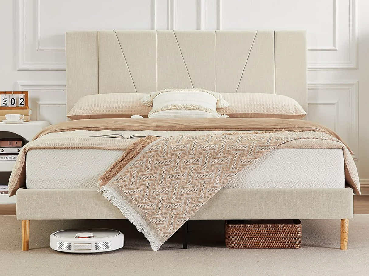 Jervis Linen Bed Frame Beige - Queen