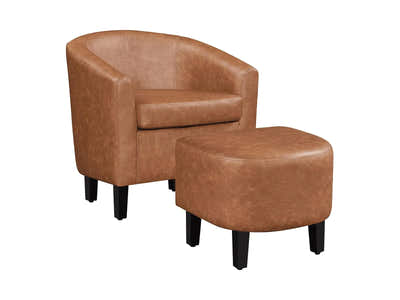 DS Oswin Tub Chair with Ottoman PU Brown