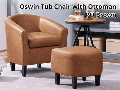 DS Oswin Tub Chair with Ottoman PU Brown