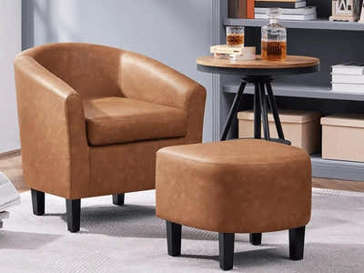 Oswin Tub Chair with Ottoman PU - Brown