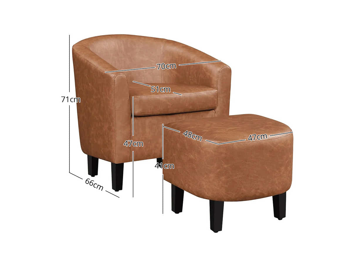 Oswin Tub Chair with Ottoman PU Brown