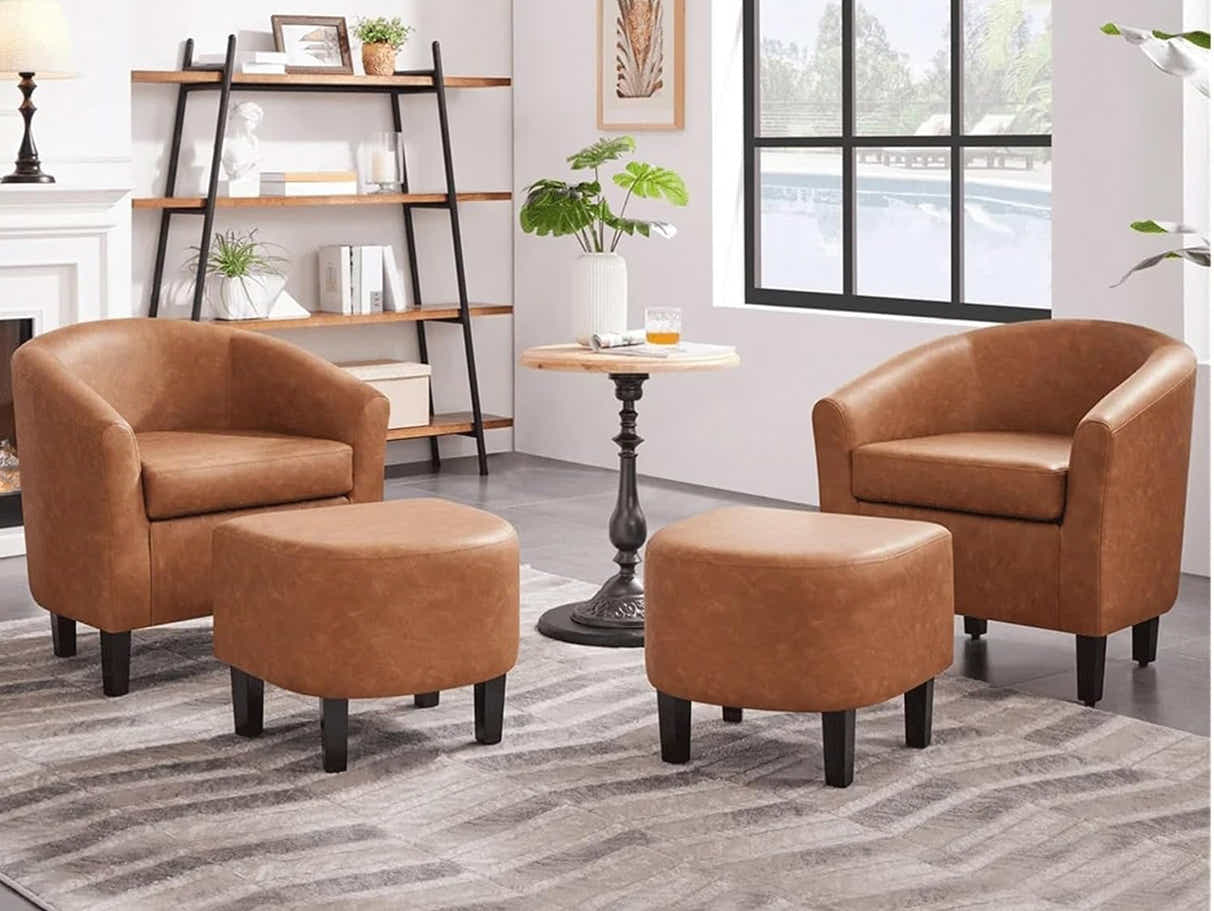 Oswin Tub Chair with Ottoman PU Brown