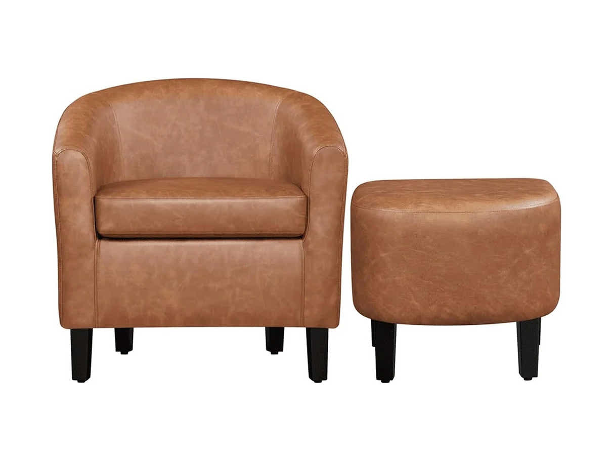 Oswin Tub Chair with Ottoman PU Brown