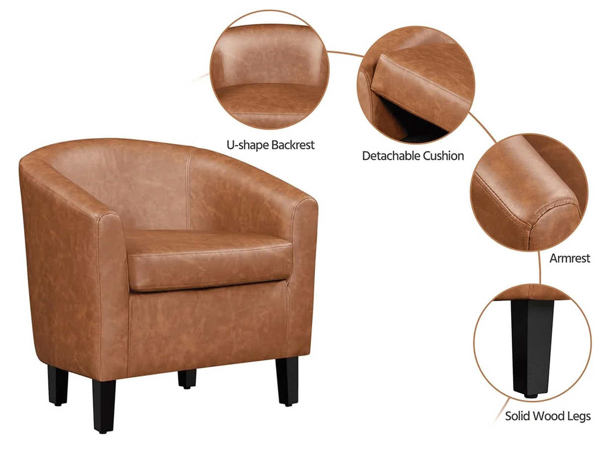 Oswin Tub Chair with Ottoman PU Brown
