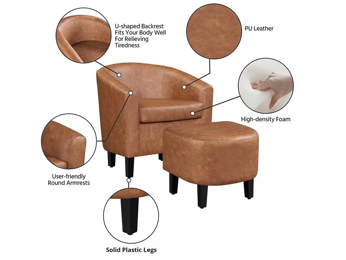 Oswin Tub Chair with Ottoman PU Brown
