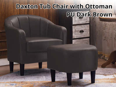 DS Daxton Tub Chair with Ottoman PU Dark Brown