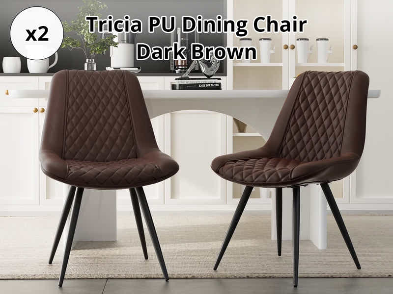 Tricia PU Dining Chair x2 Dark Brown