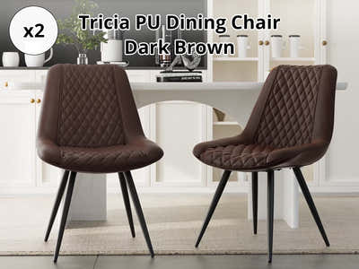 Tricia PU Dining Chair x2 Dark Brown