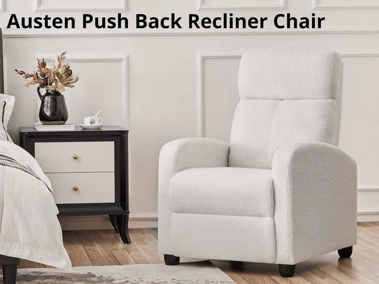 DS Austen Push Back Recliner Chair Boucle White