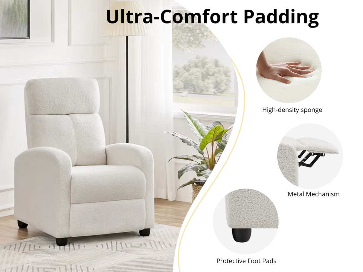 DS Austen Push Back Recliner Chair Boucle White