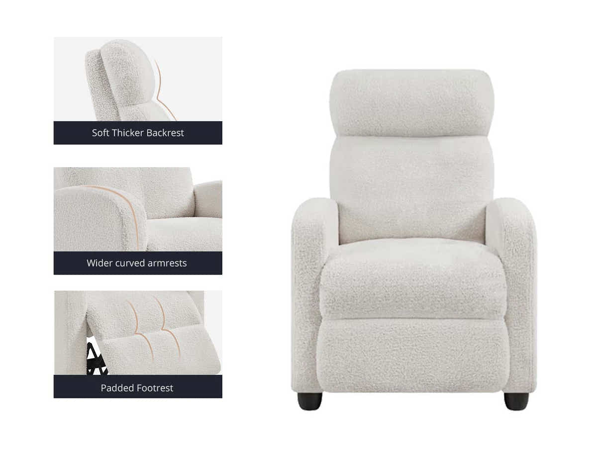 DS Austen Push Back Recliner Chair Boucle White
