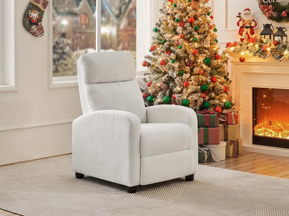 DS Austen Push Back Recliner Chair Boucle White