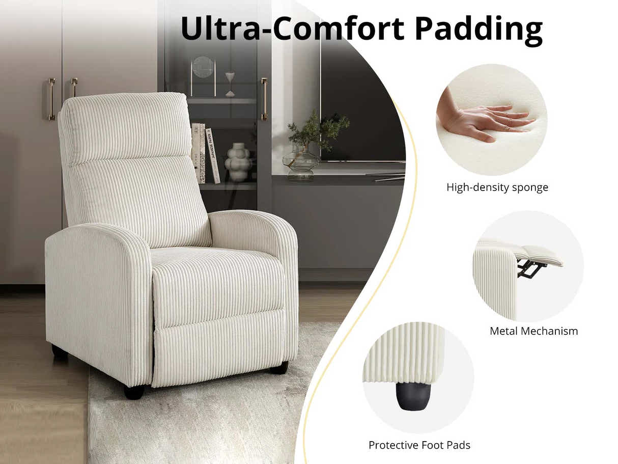 DS Austen Push Back Recliner Chair Corduroy Beige