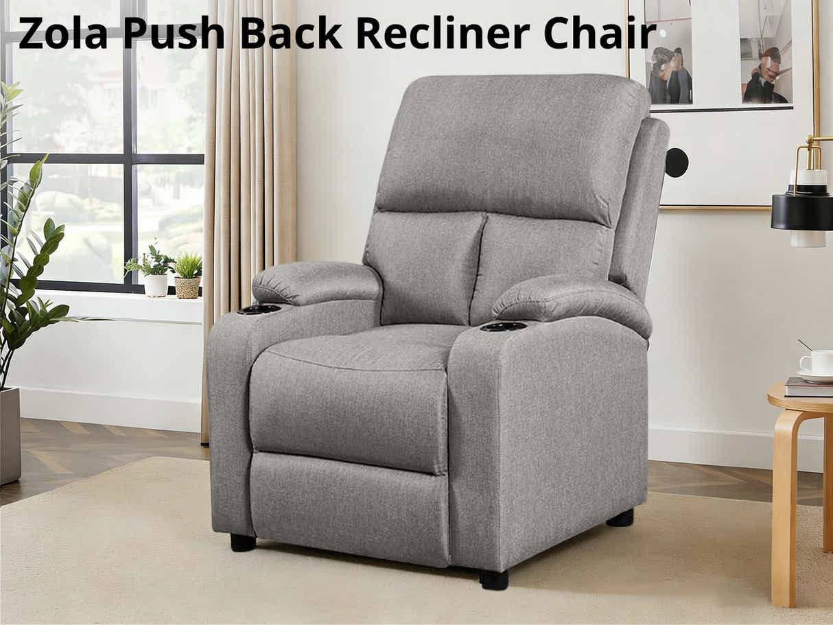 Zola Push Back Recliner Chair Linen - Light Grey