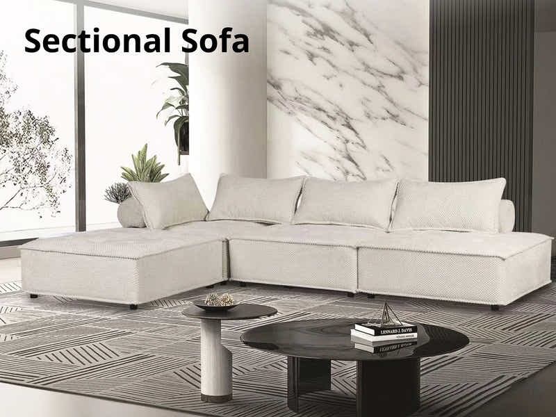 Hazel Velvet Sectional Sofa - Cream