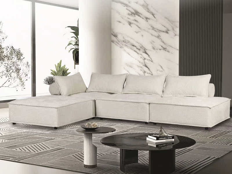 Hazel Velvet Sectional Sofa - Cream