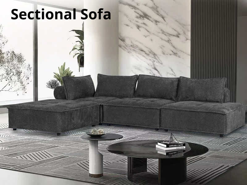 Hazel Velvet Sectional Sofa - Dark Grey