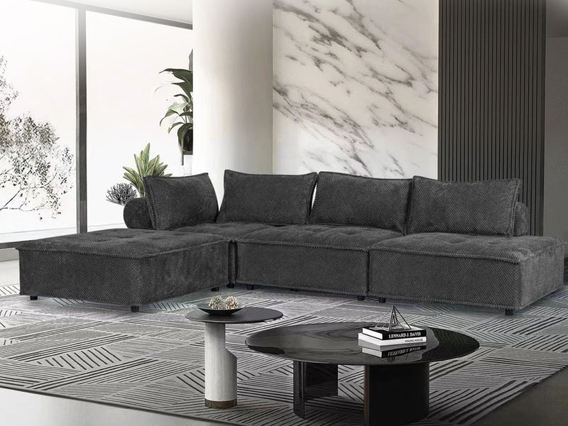 Hazel Velvet Sectional Sofa - Dark Grey