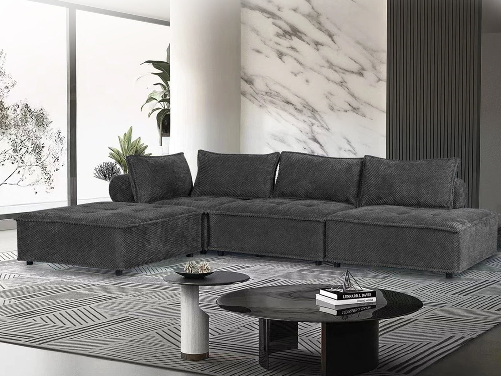 Hazel Velvet Sectional Sofa - Dark Grey